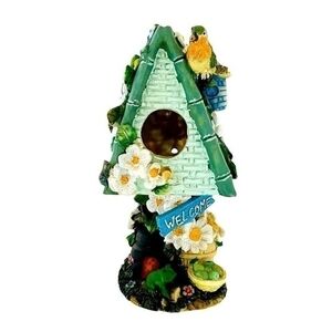 Resin Bird House Nest Outdoor Garden Decor 9" Tall Backyard Patio Shelter NWOB